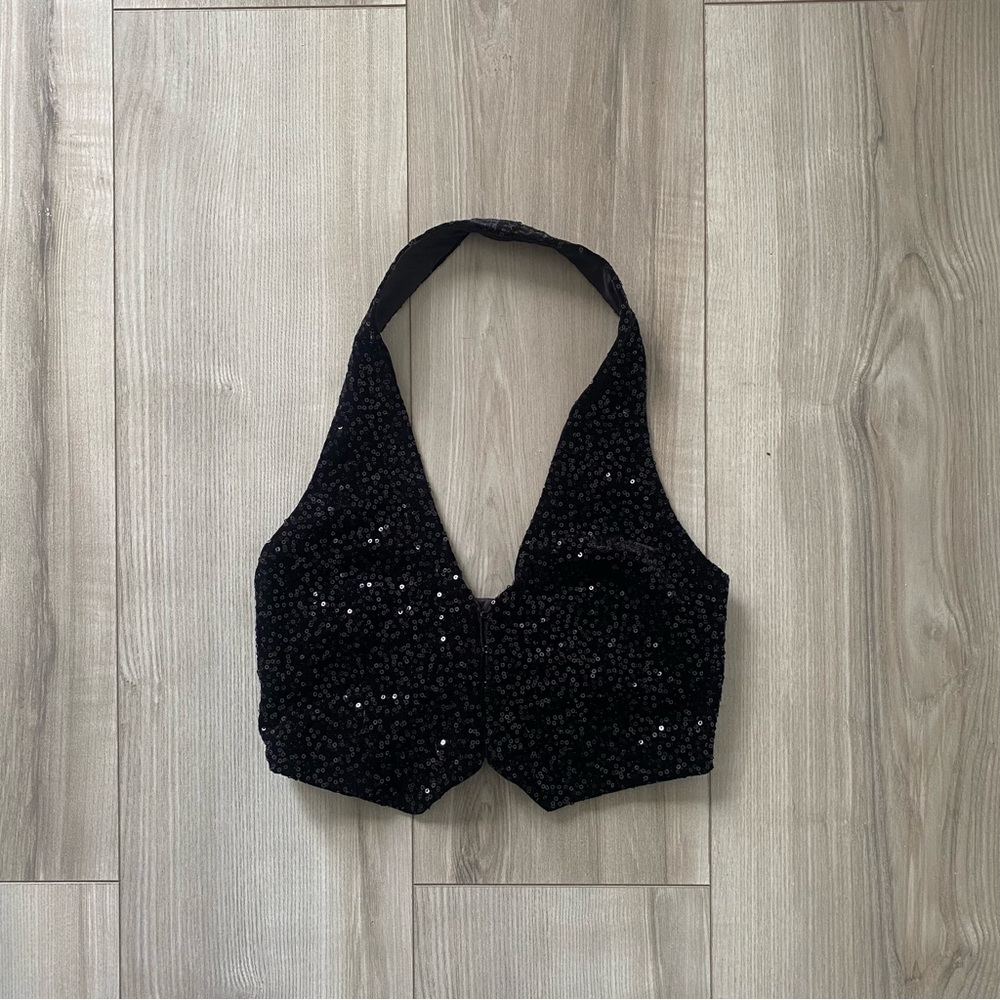 Zara Black Sequin Crop Top